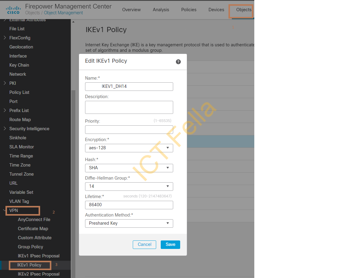 How to Configure IPsec VPN between Cisco FTD/FMC and Fortinet Firewall ...